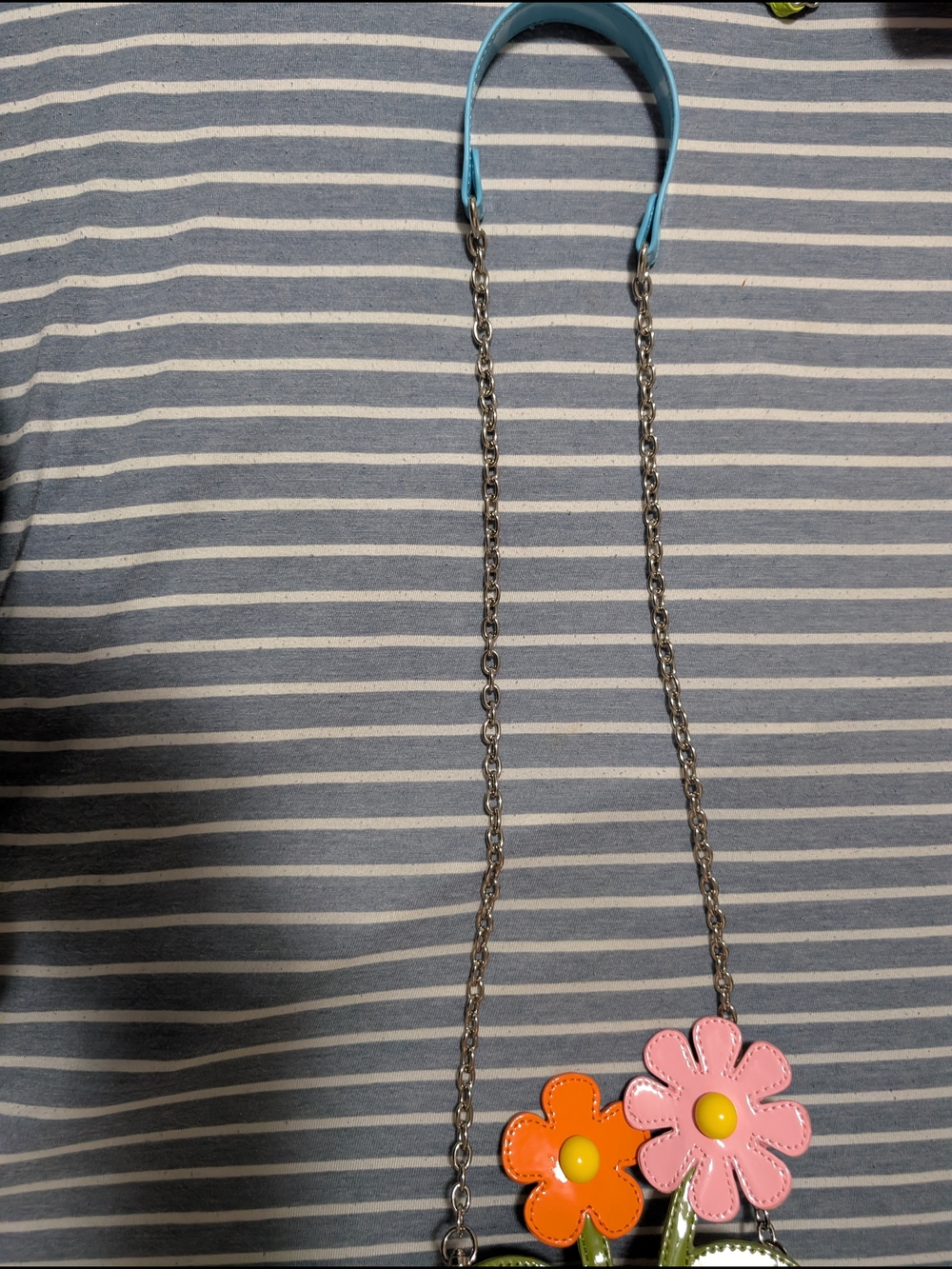Blue Flower Pot Crossbody Bag with Pink & Orange Flowers - Picture 3 of 4